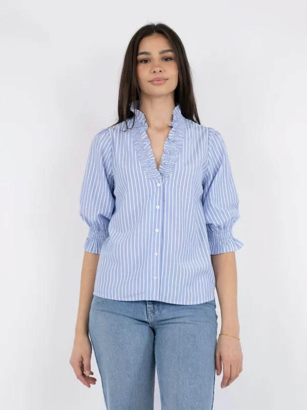 NEO NOIR Briony Wide Stripe Blouse - Light Blue